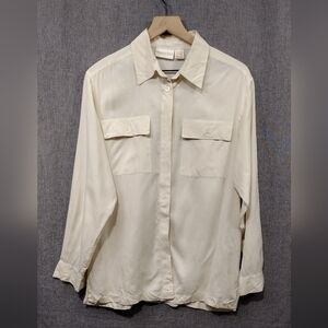 Vintage Christie & Jill Silk Button Shirt Women's M Cream Minimalist Retro Y2K